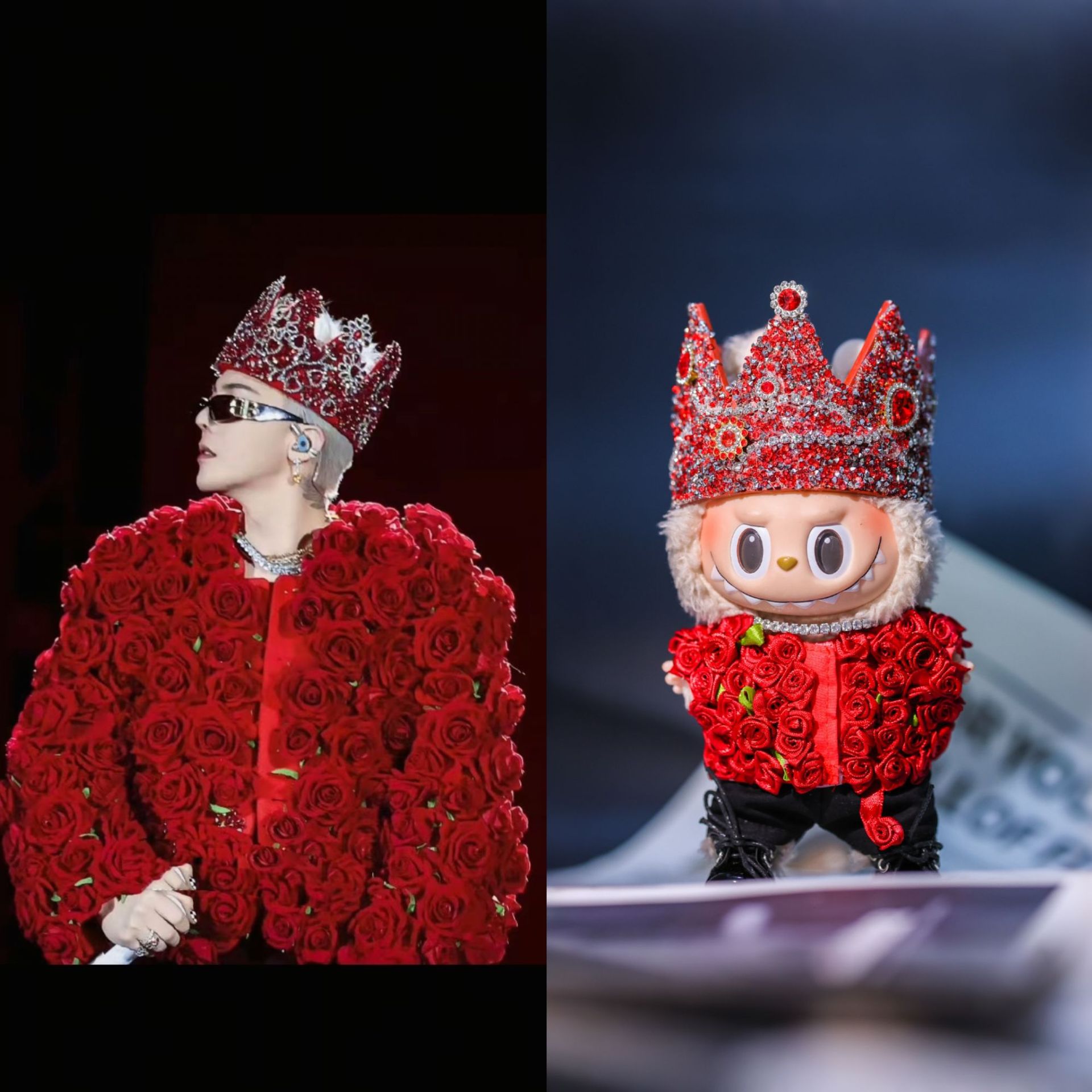 Labubu clothes - G Dragon Concert Style Red Rose Suit