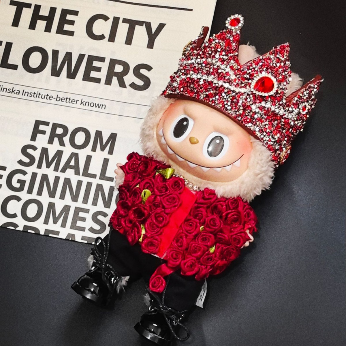 Labubu clothes - G Dragon Concert Style Red Rose Suit - Image 3