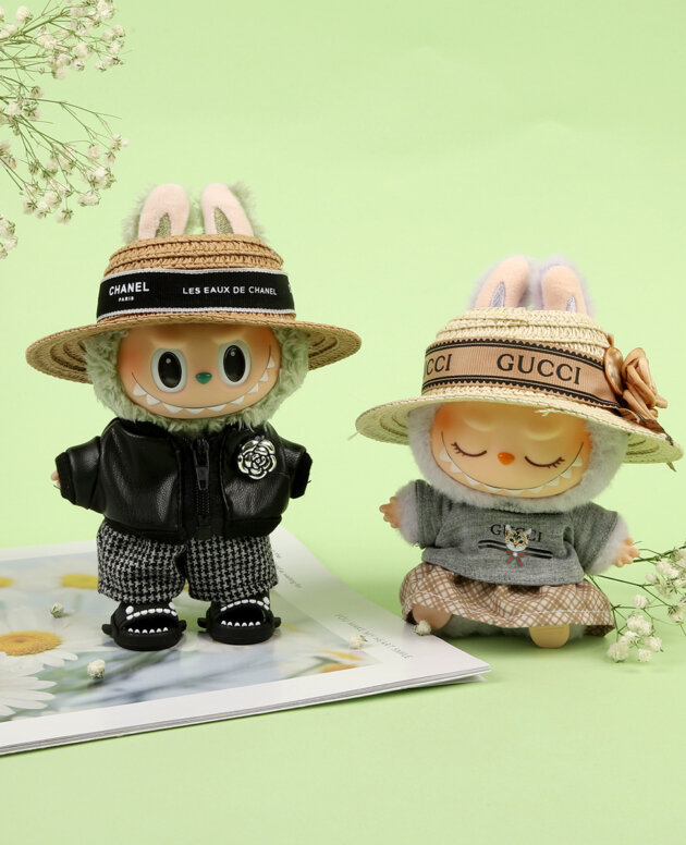Labubu Clothes - Camellia Straw Hat Set for 17CM Doll