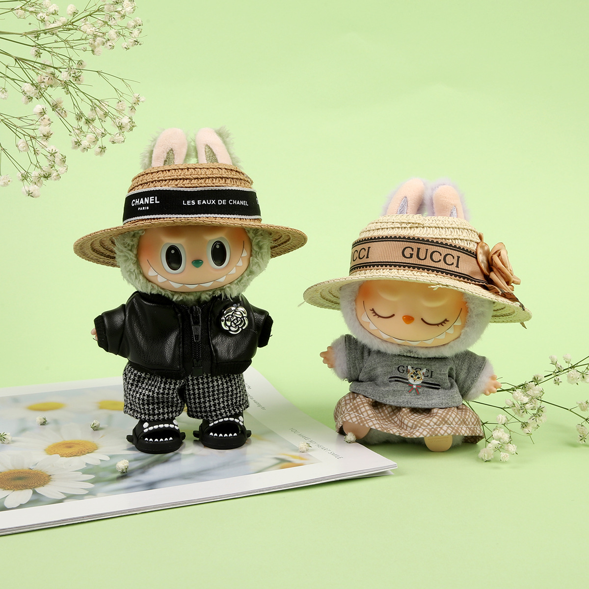 Labubu Clothes - Camellia Straw Hat Set for 17CM Doll