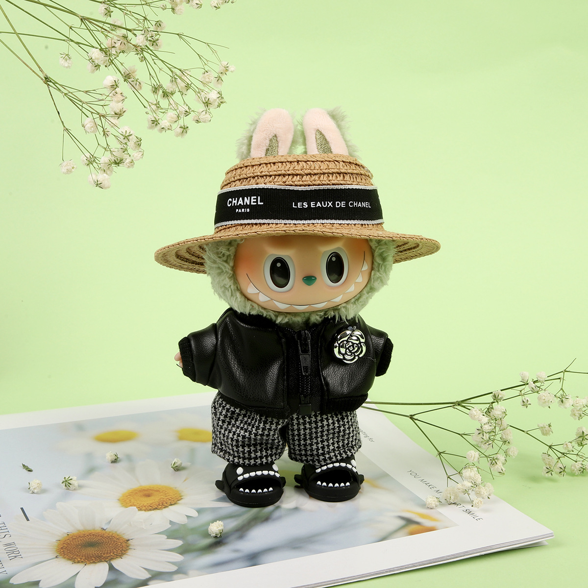 Labubu Clothes - Camellia Straw Hat Set for 17CM Doll - Image 2