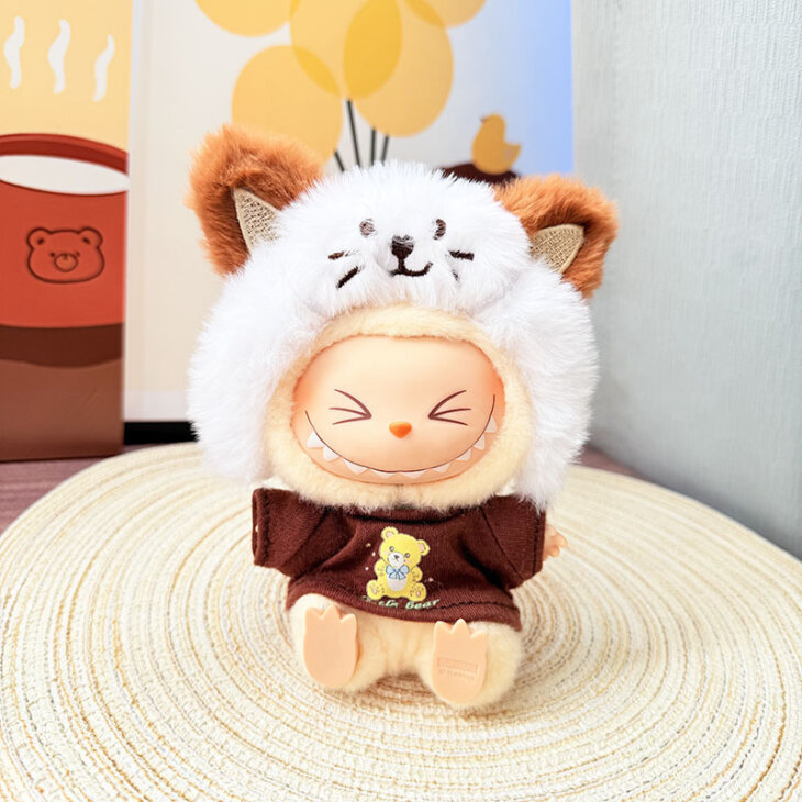Labubu Clothes - Cat Hat and Plaid Overalls Set for 17CM Doll - Image 9