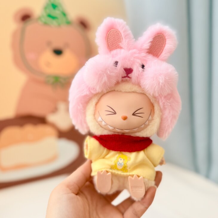 Labubu Clothes - Cat Hat and Plaid Overalls Set for 17CM Doll - Image 10