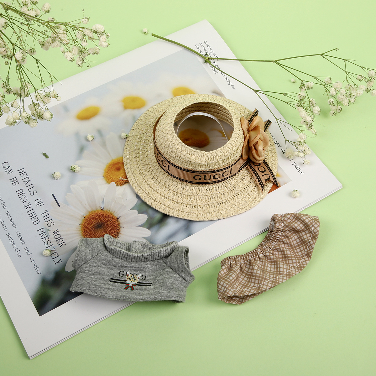 Labubu Clothes - Camellia Straw Hat Set for 17CM Doll - Image 4