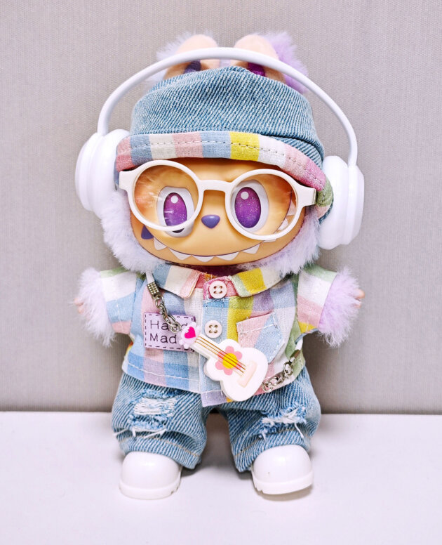 Labubu Clothes - Rainbow Plaid Shirt Suit for 17CM Doll