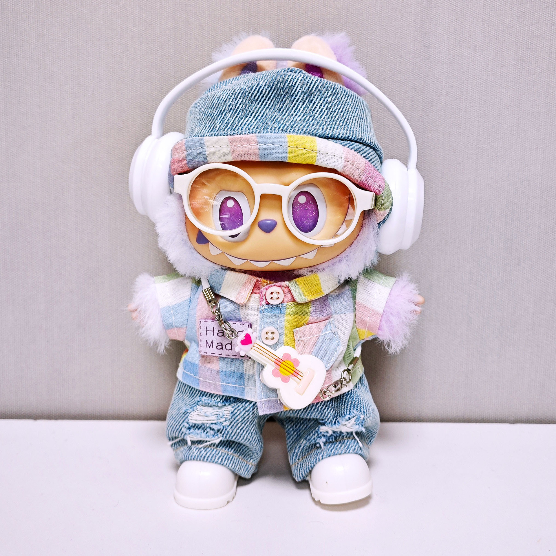 Labubu Clothes - Rainbow Plaid Shirt Suit for 17CM Doll