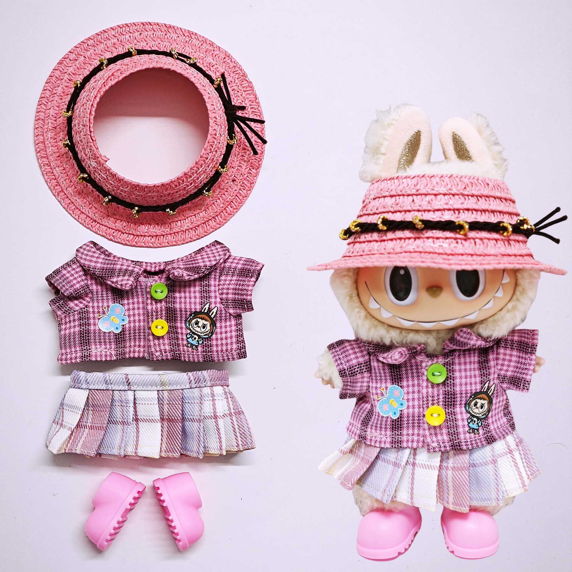 Labubu Clothes - Plaid Shirt Overalls Suit for 17CM Doll - Image 7
