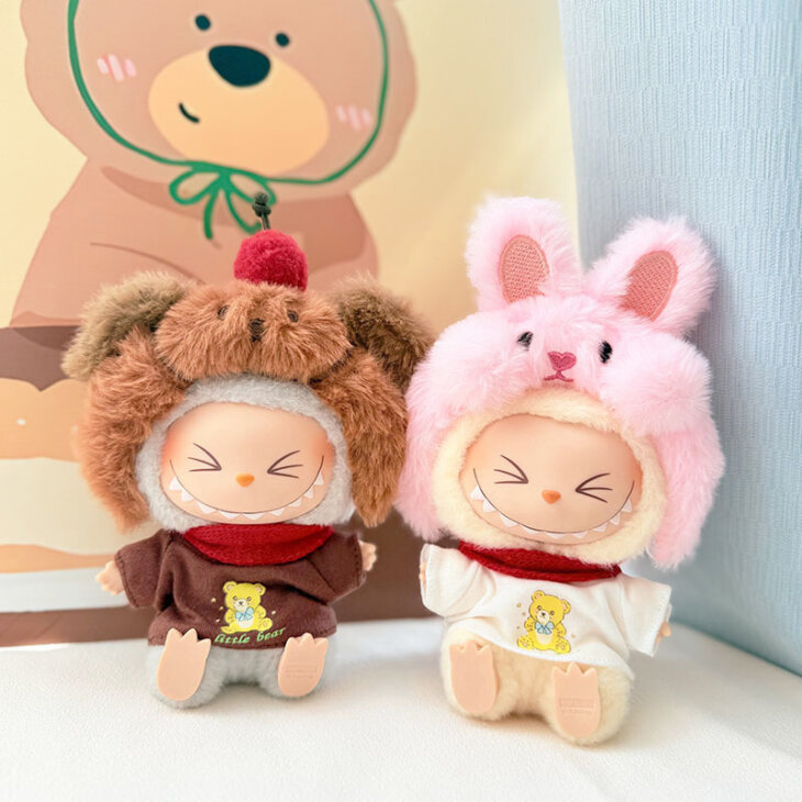 Labubu Clothes - Cat Hat and Plaid Overalls Set for 17CM Doll - Image 8