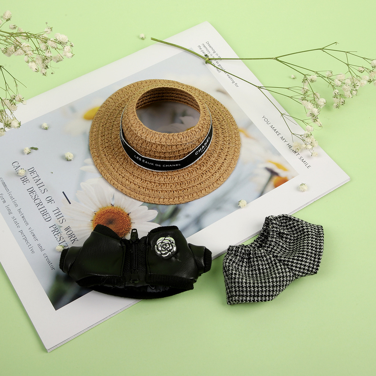 Labubu Clothes - Camellia Straw Hat Set for 17CM Doll - Image 5