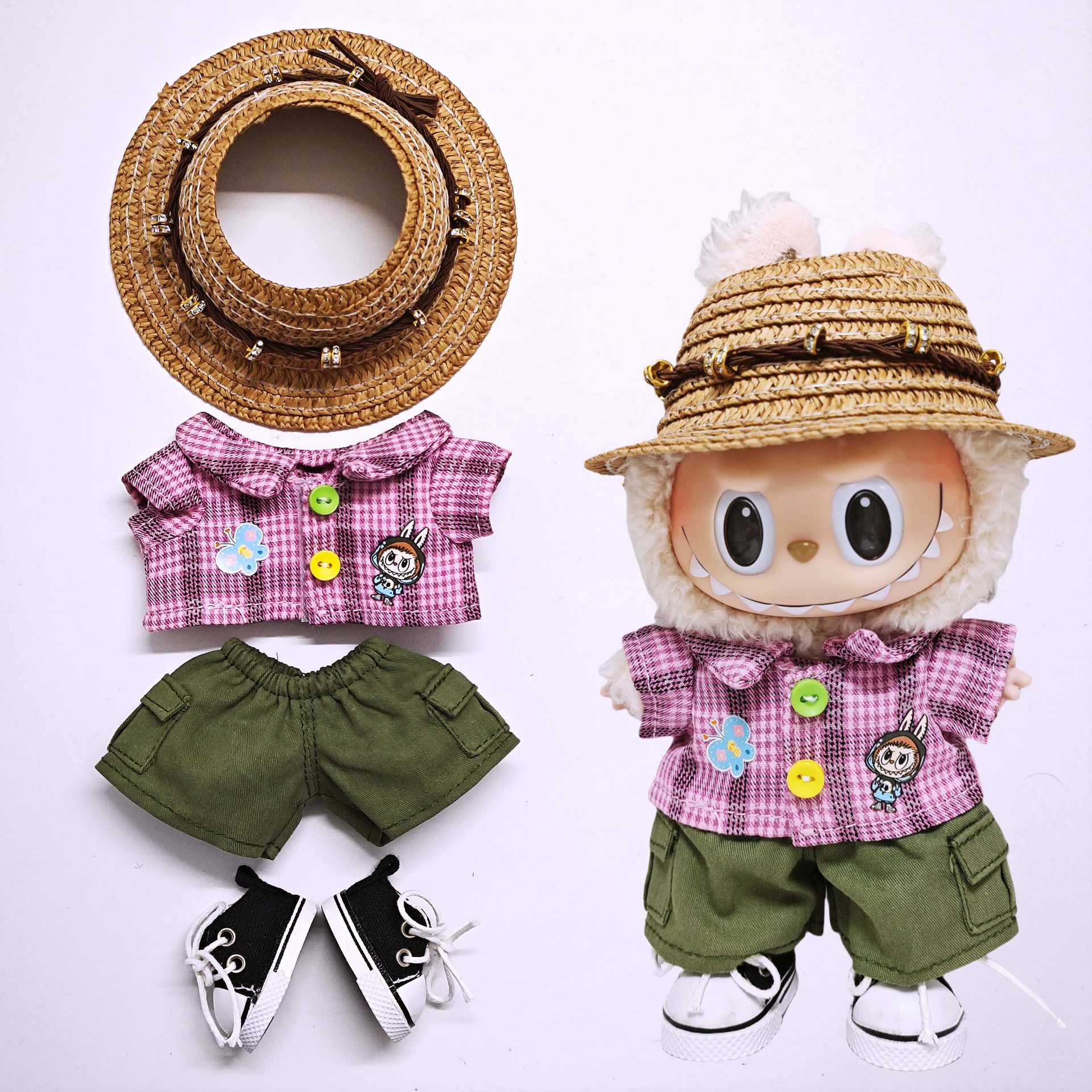 Labubu Clothes - Plaid Shirt Overalls Suit for 17CM Doll - Image 9
