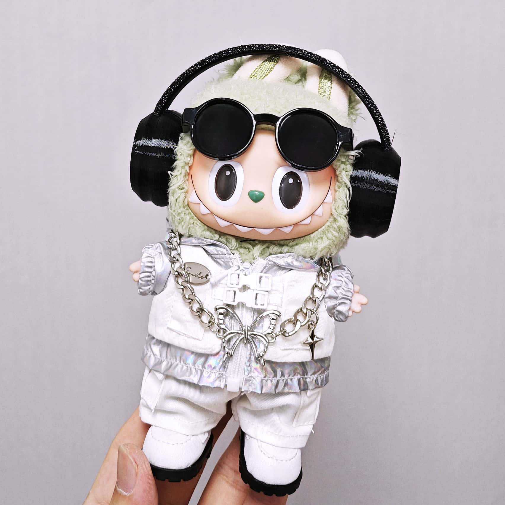 Labubu Clothes - Silver Trench Coat Suit for 17CM Doll