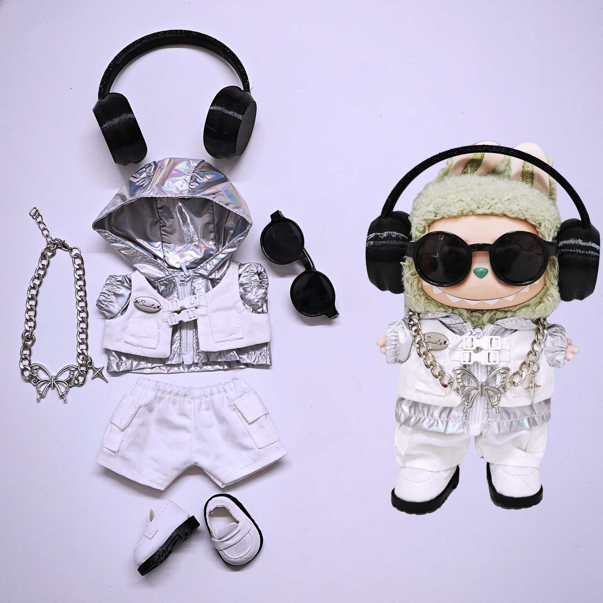 Labubu Clothes - Silver Trench Coat Suit for 17CM Doll - Image 7