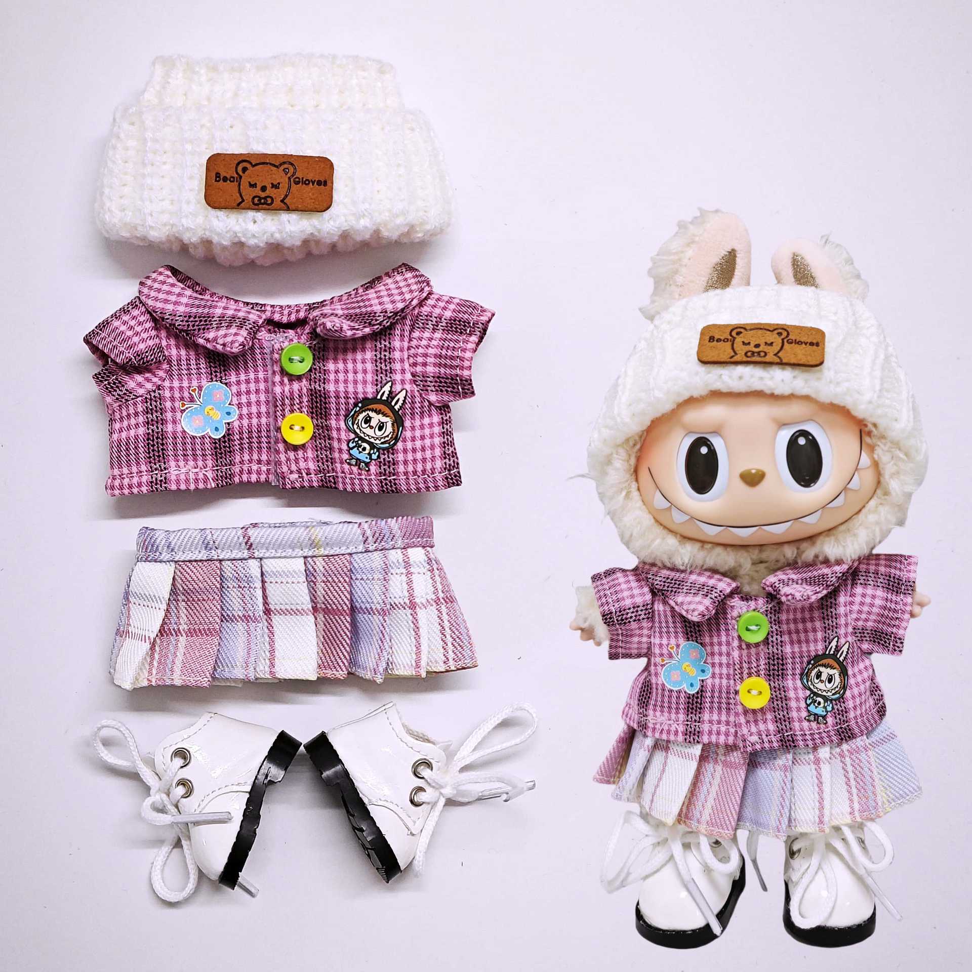 Labubu Clothes - Plaid Shirt Overalls Suit for 17CM Doll - Image 8