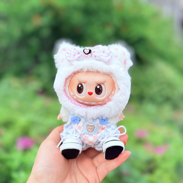 Labubu Clothes - Cat Hat and Plaid Overalls Set for 17CM Doll - Image 5