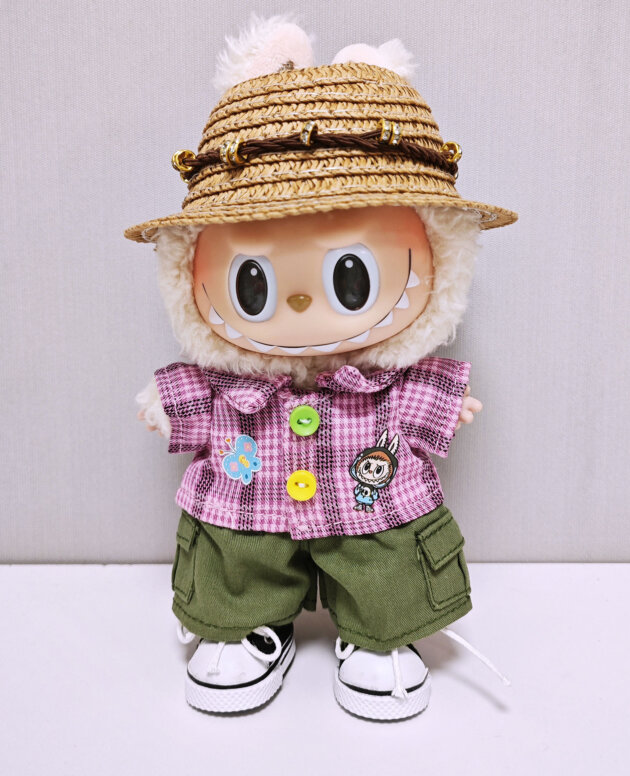 Labubu Clothes - Plaid Shirt Overalls Suit for 17CM Doll