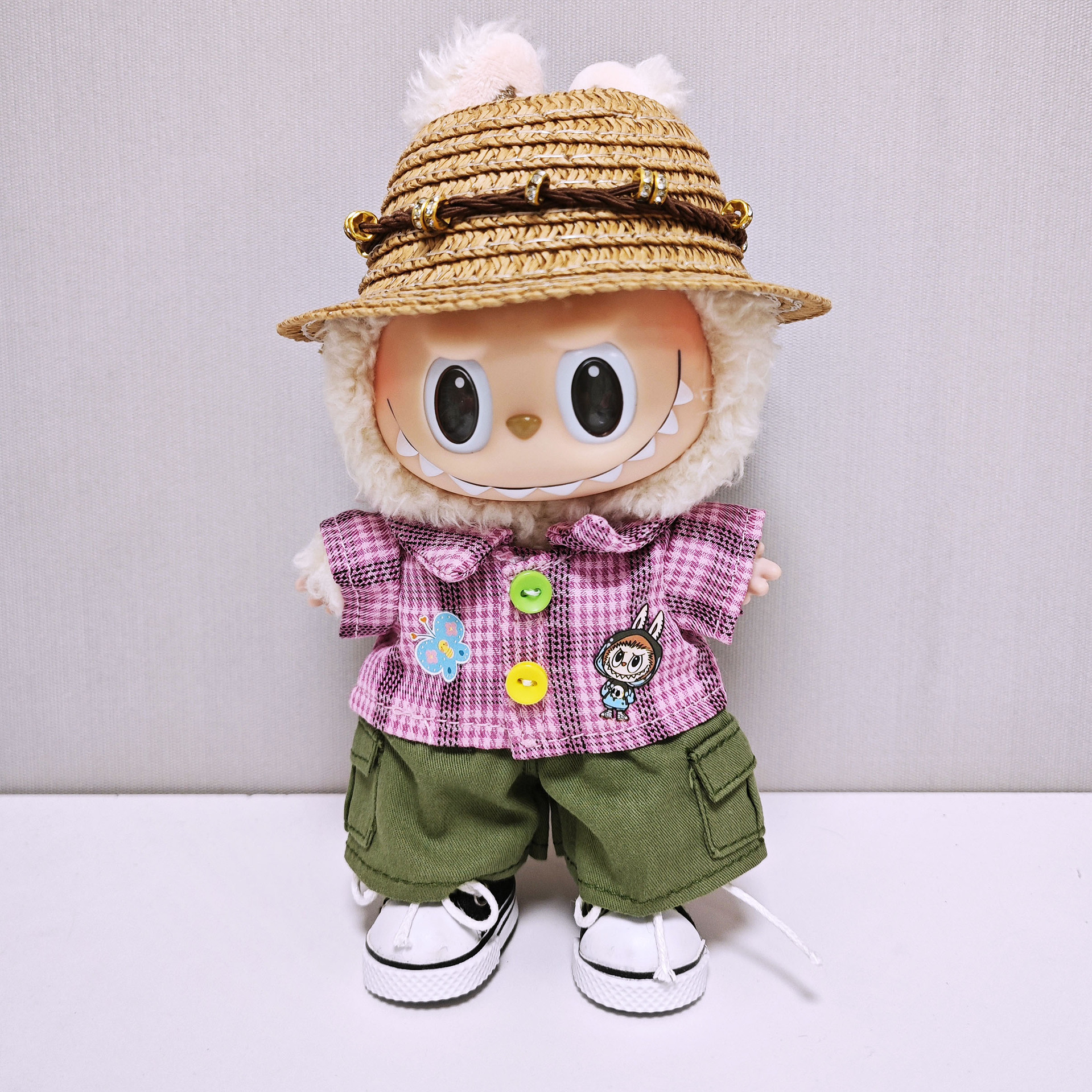 Labubu Clothes - Plaid Shirt Overalls Suit for 17CM Doll
