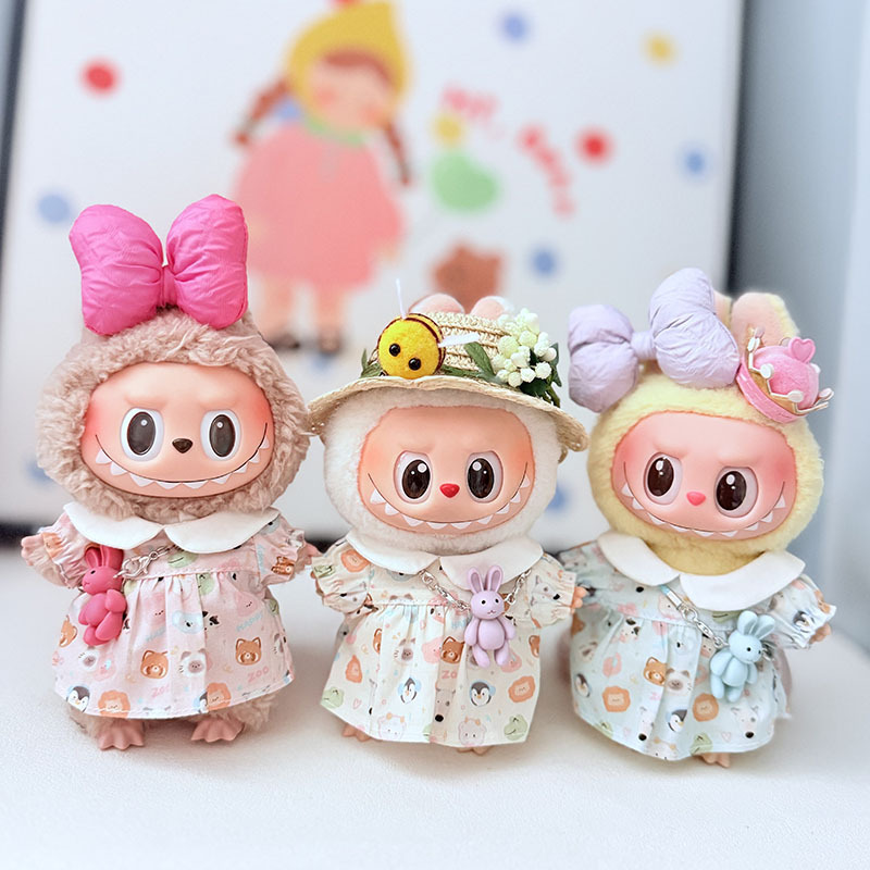 Labubu Clothes - Bee Straw Hat Dress Set for 17CM Doll - Image 4