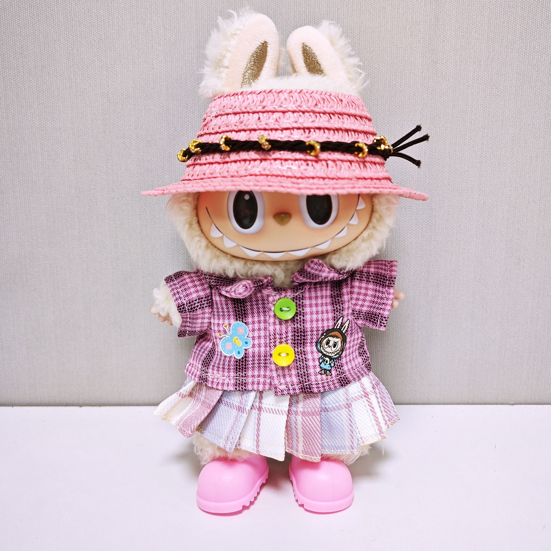 Labubu Clothes - Plaid Shirt Overalls Suit for 17CM Doll - Image 2