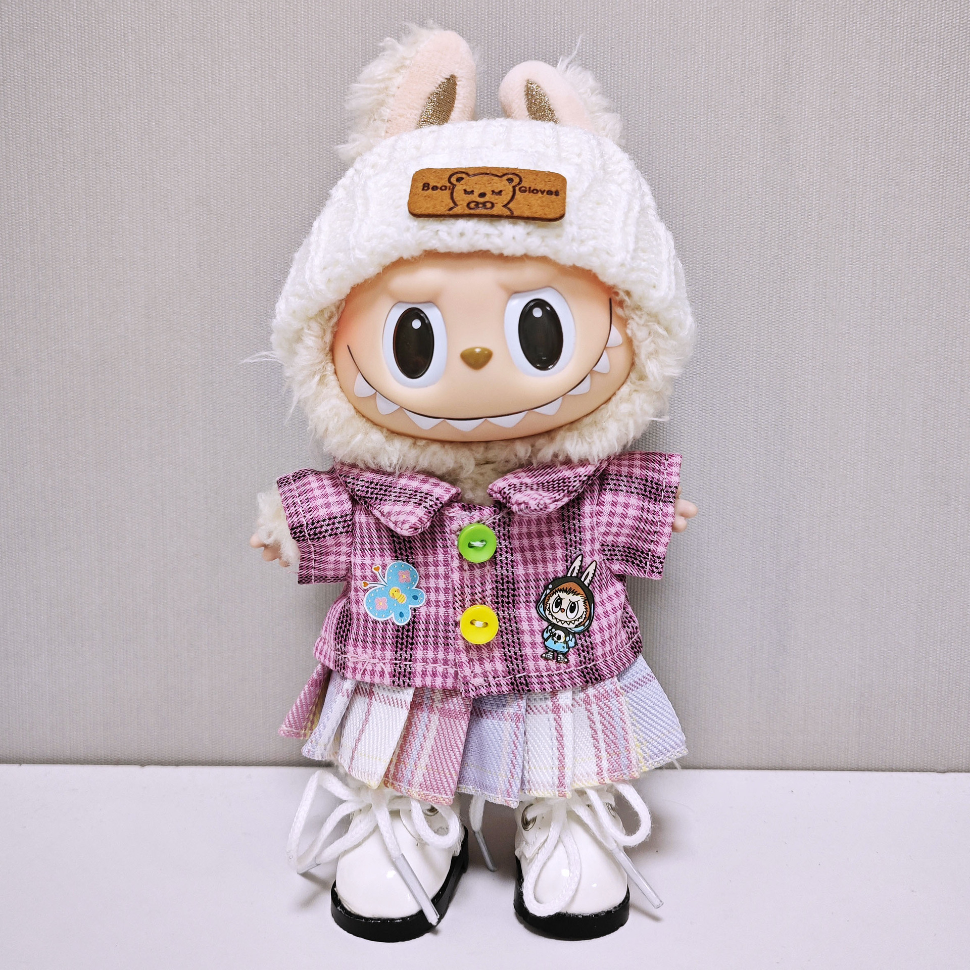 Labubu Clothes - Plaid Shirt Overalls Suit for 17CM Doll - Image 3